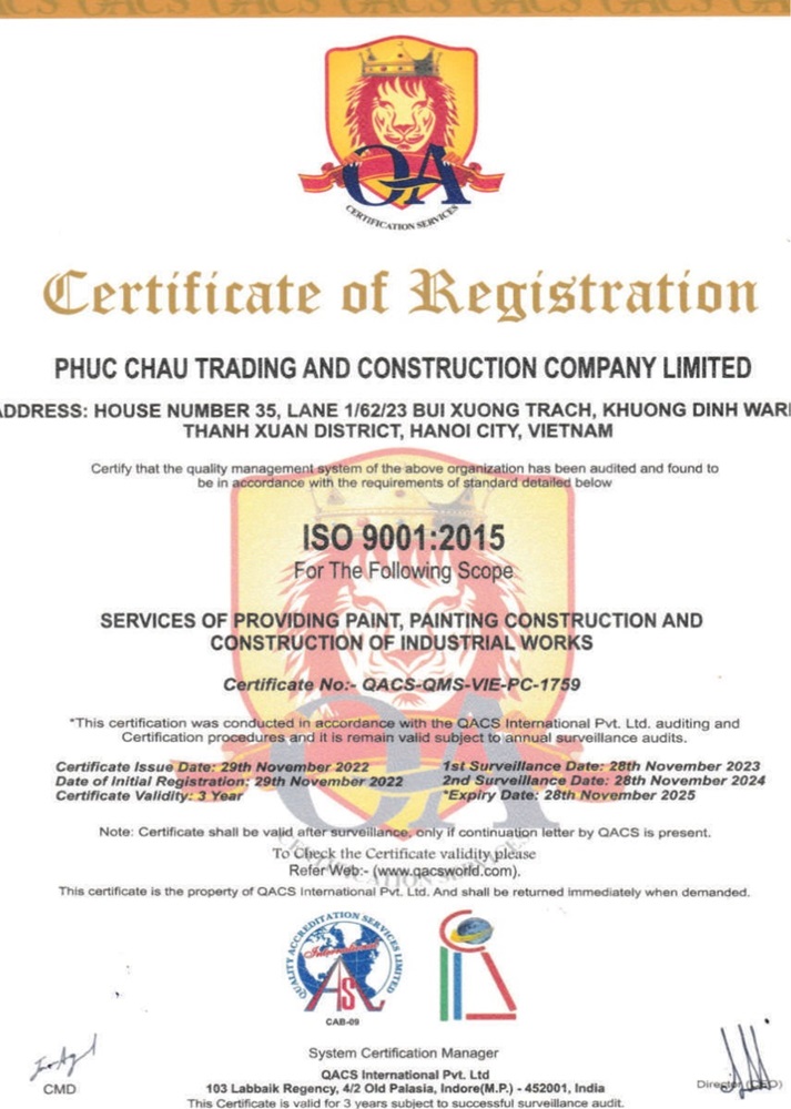 Chứng chỉ Iso 9001 : 2015